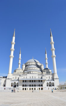 Kocatepe Mosque with beautiful blue sky background in Ankara, Turkey
