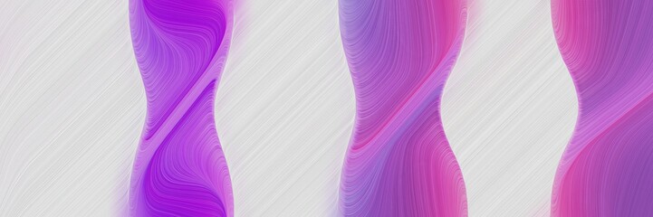 surreal designed horizontal banner with light gray, moderate violet and orchid colors. dynamic curved lines with fluid flowing waves and curves