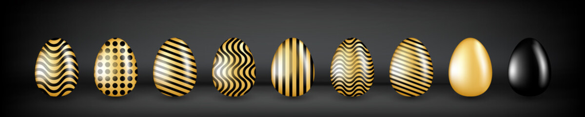 Gold Eggs Collection with Black Geometric Pattern