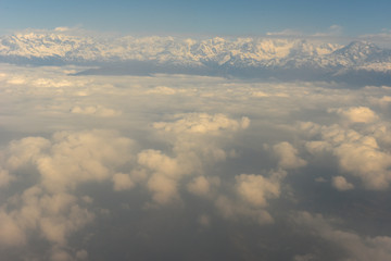Fototapeta na wymiar Himalayas ridge aerial view on Nepal
