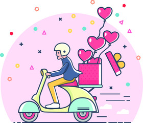 boy on scooter delivery box of heart