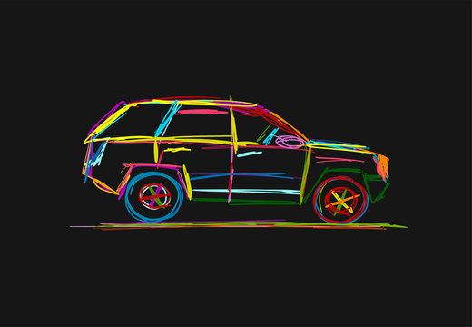 Tuned SUV, sketch for your design. Vector illustration