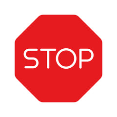 Stop traffic sign. Red octagon with white inscription. Simple flat vector icon