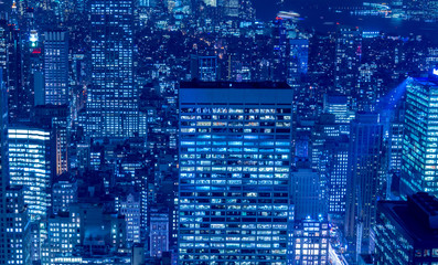 Night view of New York Manhattan during sunset