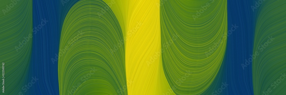 Poster decorative designed horizontal banner with dark slate gray, tangerine yellow and olive drab colors. dynamic curved lines with fluid flowing waves and curves