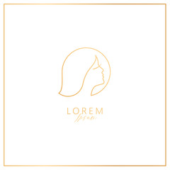 Obraz premium Set of line girls with face and hair. Template for cosmetics, logos, signs and symbols. Vector illustration. Femininity elements.