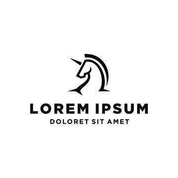 horse with horn pegasus unicorn logo design 