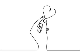 Einzeiliges Liebessymbol. Hand, die ein Stück Herz, Vektorillustration hält. Gut für Valentinstaggrußbanner, Poster und Hintergrund.