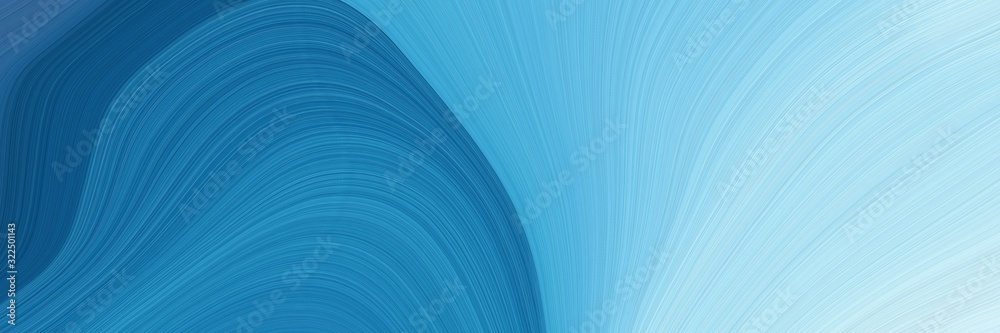 Poster colorful horizontal header with steel blue, pale turquoise and sky blue colors. dynamic curved lines