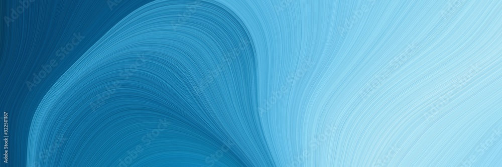 Poster artistic horizontal header with steel blue, sky blue and light blue colors. dynamic curved lines wit