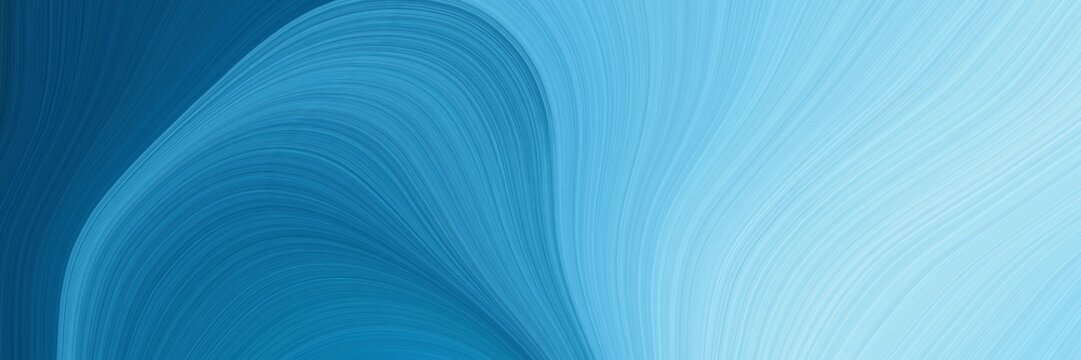 artistic horizontal header with steel blue, sky blue and light blue colors. dynamic curved lines with fluid flowing waves and curves