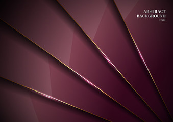 Elegant red metallic glossy background overlapping layer with shadow with gold line luxury style.
