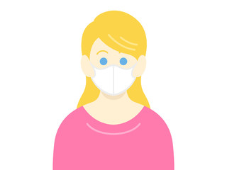 マスクをした白人女性のイラスト