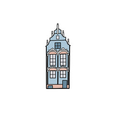 Obraz premium Illustration of a European house, Dutch style, blue color