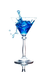 blue cocktail with splash isolated on white