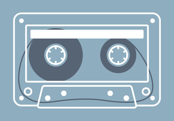 Vector stylized line old compact audio cassettes. Isolated on blue background