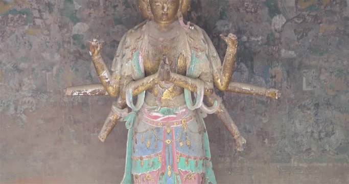 Buddhist grottoes sculpture in Bingling Temple, Gansu China. UNESCO World Heritage Site.