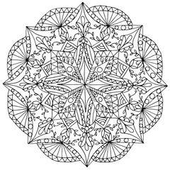 Coloring page mandala outline drawing for art therapy and meditation. Circular ornament