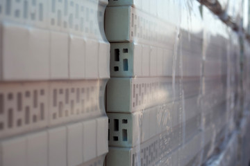 Building bricks stacked for storage in a warehouse
