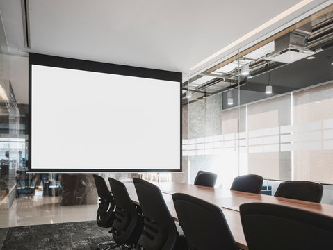 Mock up projector screen Presentation interior conference room Business meeting Office building