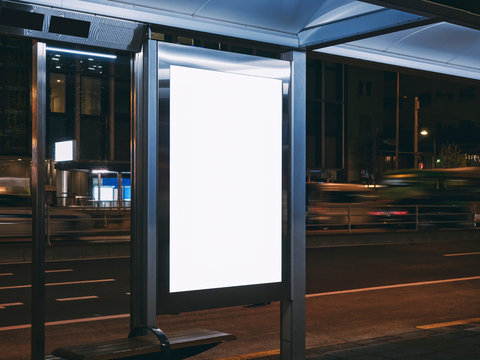 Mock up Billboard Banner template  Bus stop Media advertising outdoor street Sign display at Night