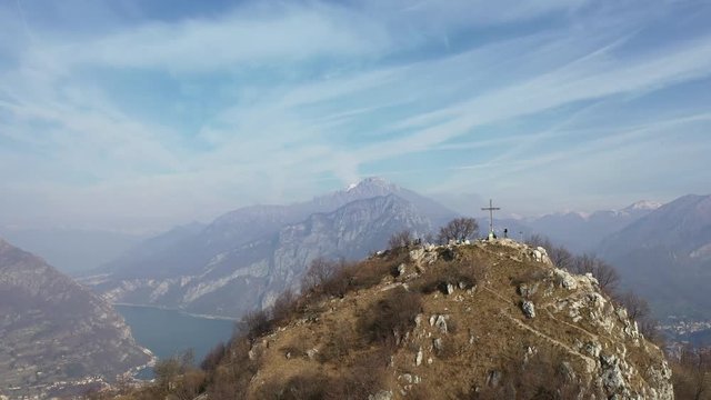 Aerial view over the mountain. Panoramic view from Monte Barro, Lecco. Lake of Como