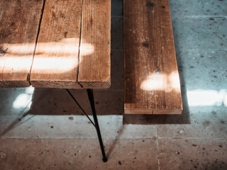 Wooden table bench Sunlight shade Interior decoration