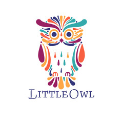 Cute owl colorful, logo design template