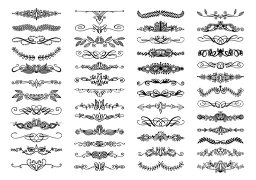 set of 50 doodle sketch drawing divider, wedding card design element or page decoration