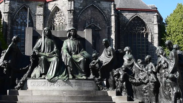 Monument in honour of the Van Eyck brothers in Ghent, Flanders, Belgium