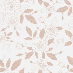 seamless pattern of detailed, full bloomed rose and leaves.