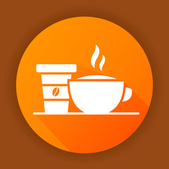 Icon mug and plastic cup with hot coffee.Flat vector illustration.