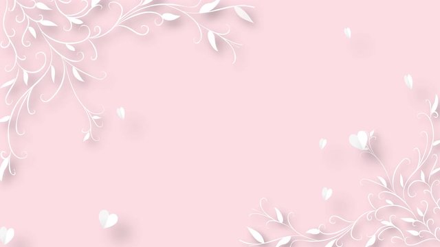 abstract white floral background and flying white hearts