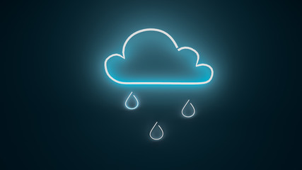 3D render illustration of rain cloud neon light sign on the wall