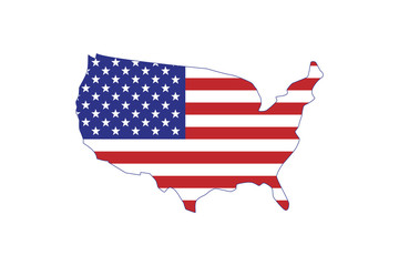 Outline map of the United States of America. Silhouette of the USA and flag. Vector