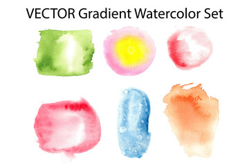 Vector hand-drawn watercolor multicolored gradients of abstract shapes on white. Traced colorful frames for creating web design, illustrations, design template.