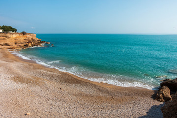 Obraz premium The coast in Vinaroz on a clear day, Costa Azahar