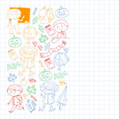 Fototapeta premium Back to school vector pattern. Education icons for children.