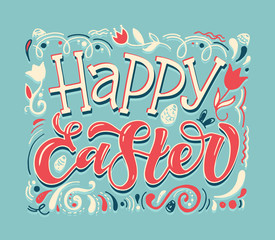 Happy Easter - cute hand drawn doodle lettering banner. Inspiration motivation quote. Lettering art 