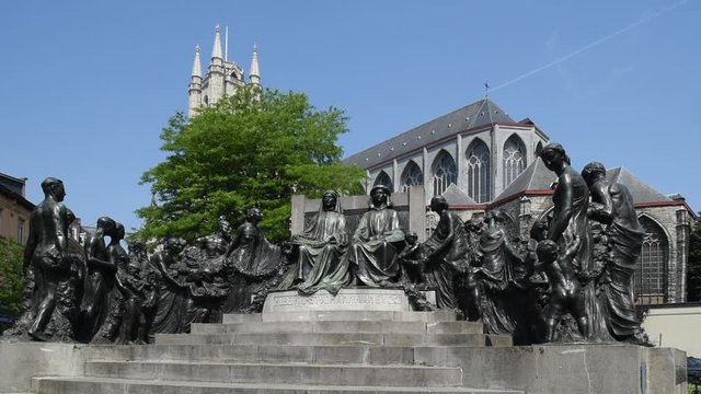 Monument in honour of the Van Eyck brothers in Ghent, Flanders, Belgium