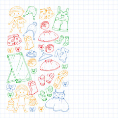 Children clothes. Background for babies, kids patterns.