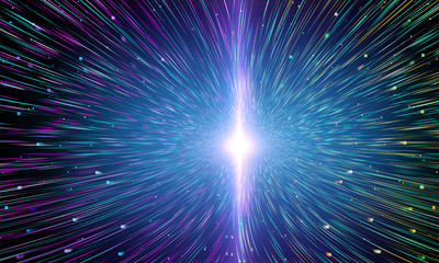 Fototapeta premium Small square particle data transmission to shine core. Flowing, transfering digital big data. 3D illustration