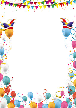Karneval Cover mit Luftballons, Narrenkappen und Konfetti im Hochformat