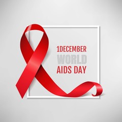 Aids Day Symbol Red Ribbon Grey Background