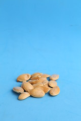 pumpkin seeds on color background