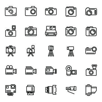 Camera Icon Set. Photography icon set. Security Camera Icon. photo and video icons. multimedia icon set. Flat Outline Vector icons