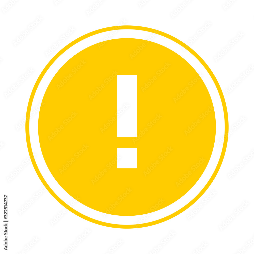 Poster round yellow exclamation point icon, button. flat attention symbol isolated on white background. eps