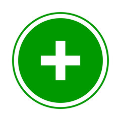 Round green plus sign icon, button. Flat add, positive symbol isolated on a white background. EPS10 vector file