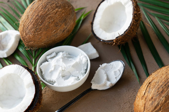 image of fresh coconut cream/ milk and coconuts