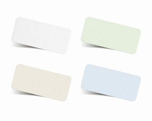 Set of paper color price tags stickers with vintage grain texture and shadow on transparent background.